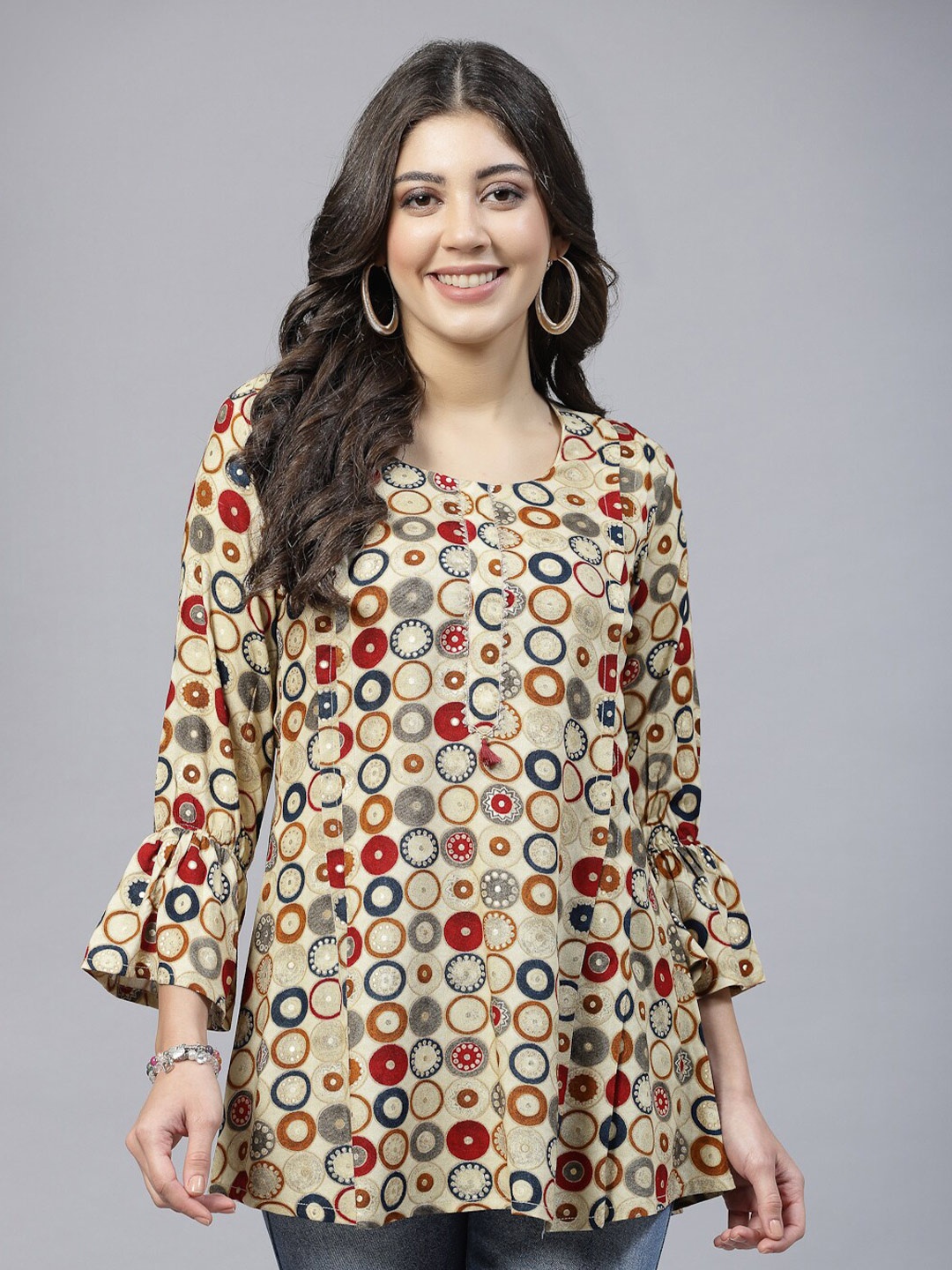

TANKHI Geometric Printed Regular Top, Cream