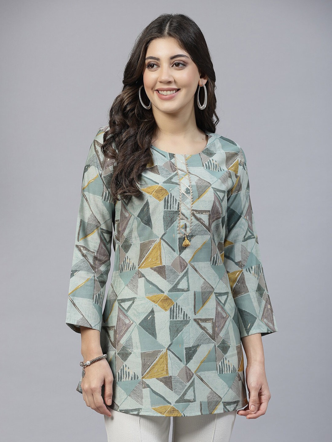 

TANKHI Geometric Printed Gotta Patti Top, Blue