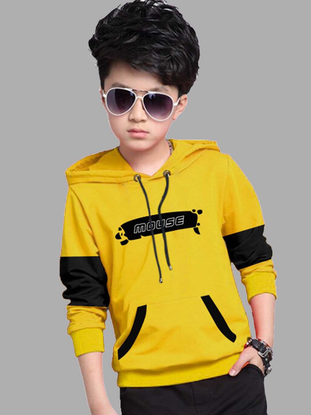 

BAESD Boys Full Sleeve Cotton Hooded T-shirt, Yellow