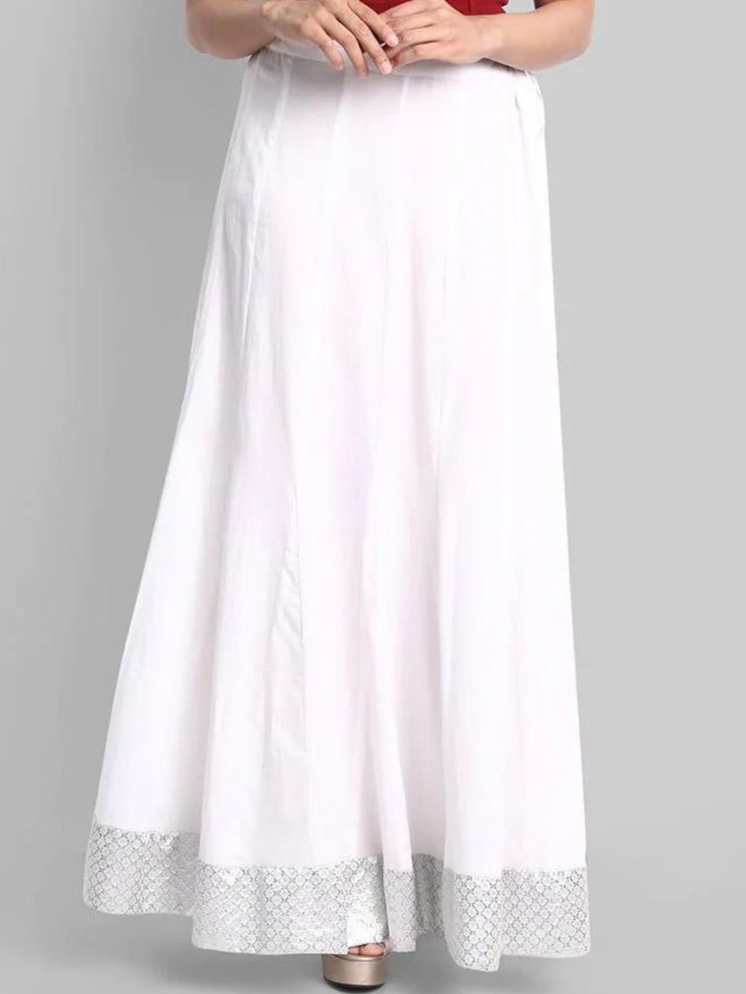 

Mera Rang Pure Cotton Flared Maxi Skirt, White