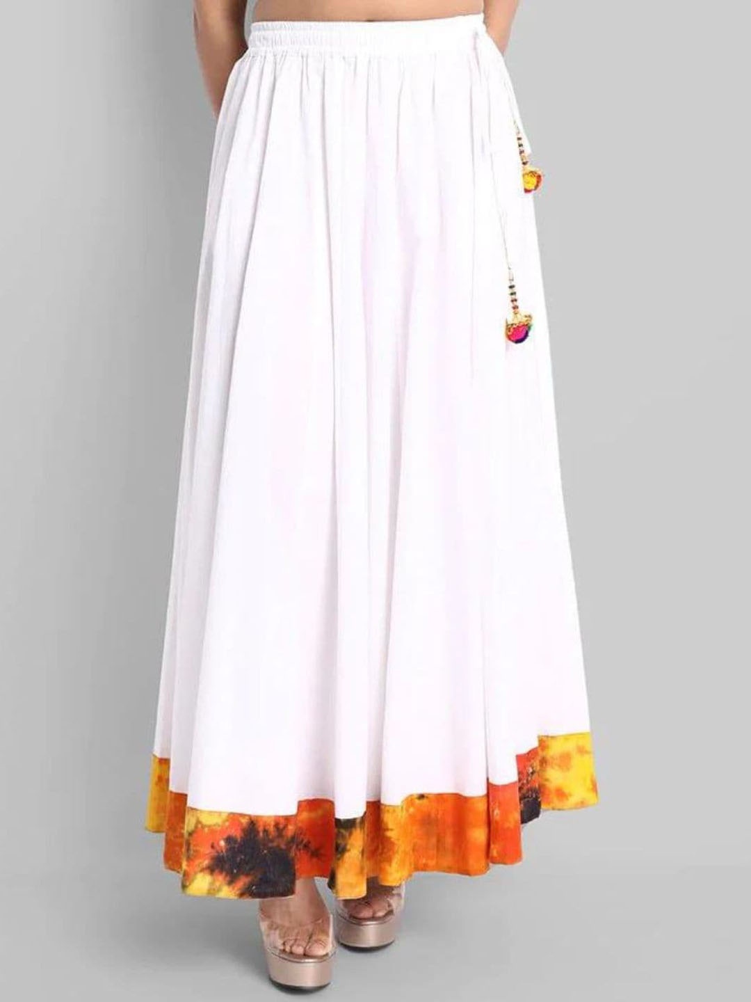 

Mera Rang Printed Pure Cotton Flared Maxi Skirt, White