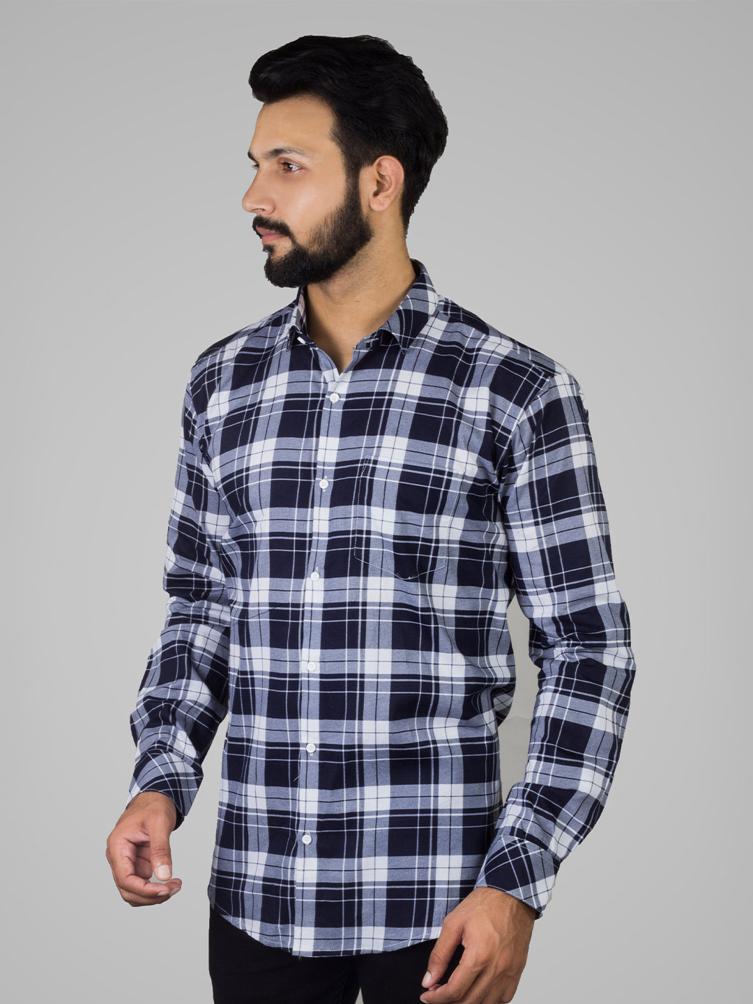 

INDIAN THREADS Comfort Tartan Checked Spread Collar Cotton Casual Shirt, Blue