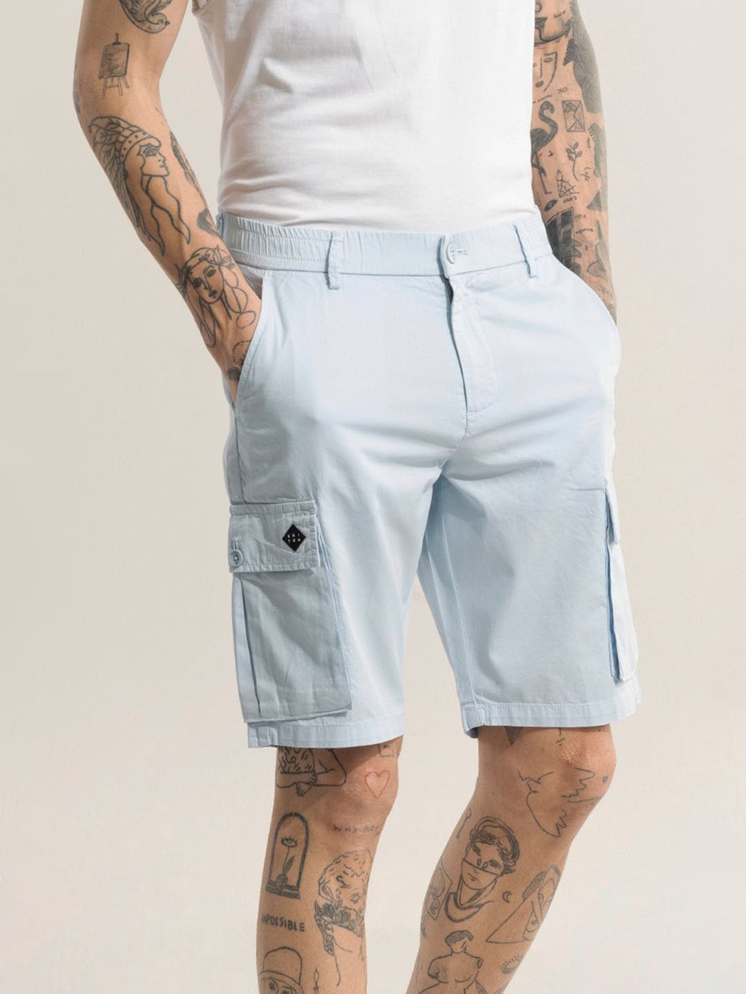 

Snitch Men Blue Mid-Rise Cotton Cargo Shorts