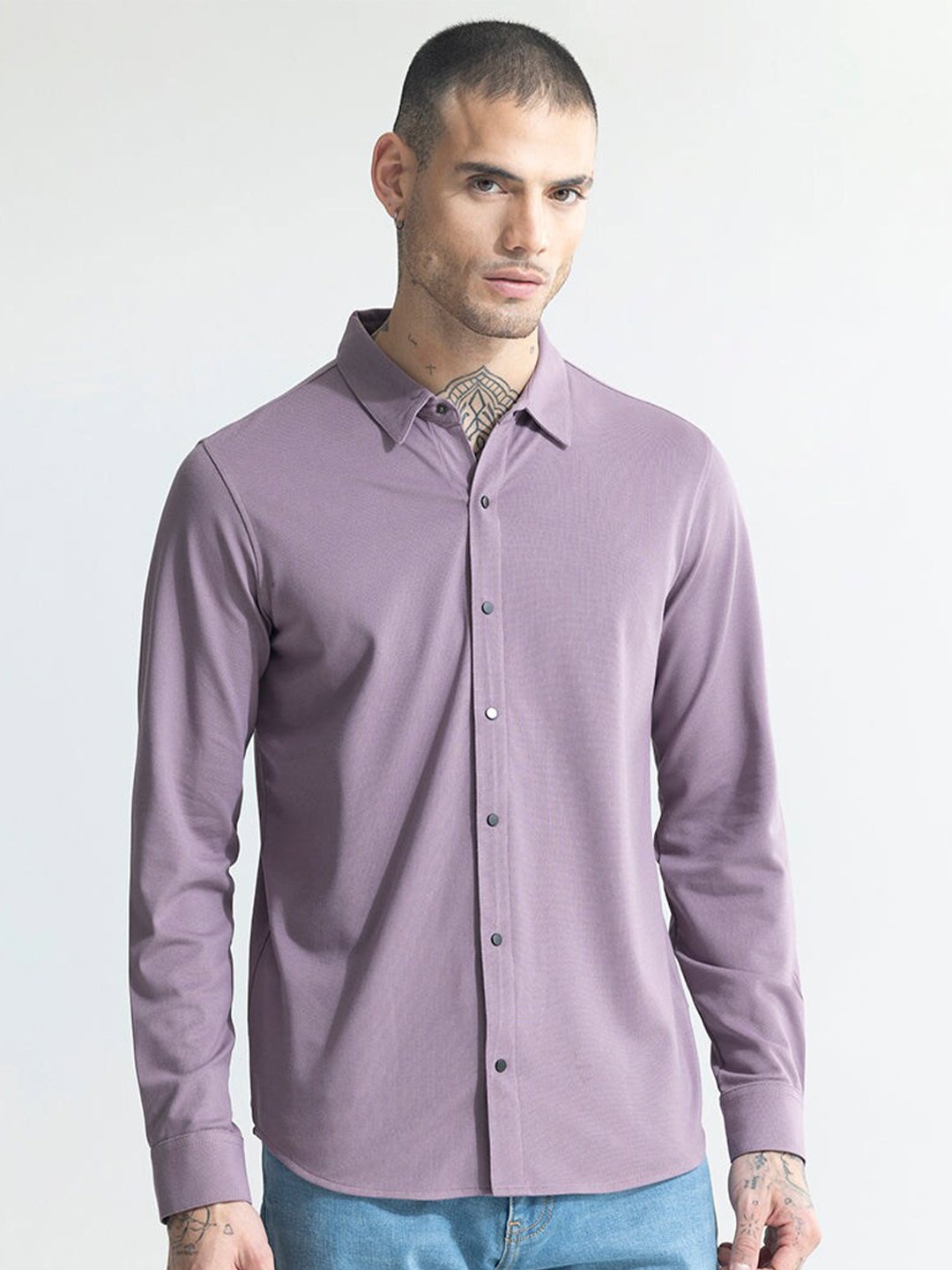 

Snitch Purple Classic Slim Fit Spread Collar Cotton Casual Shirt