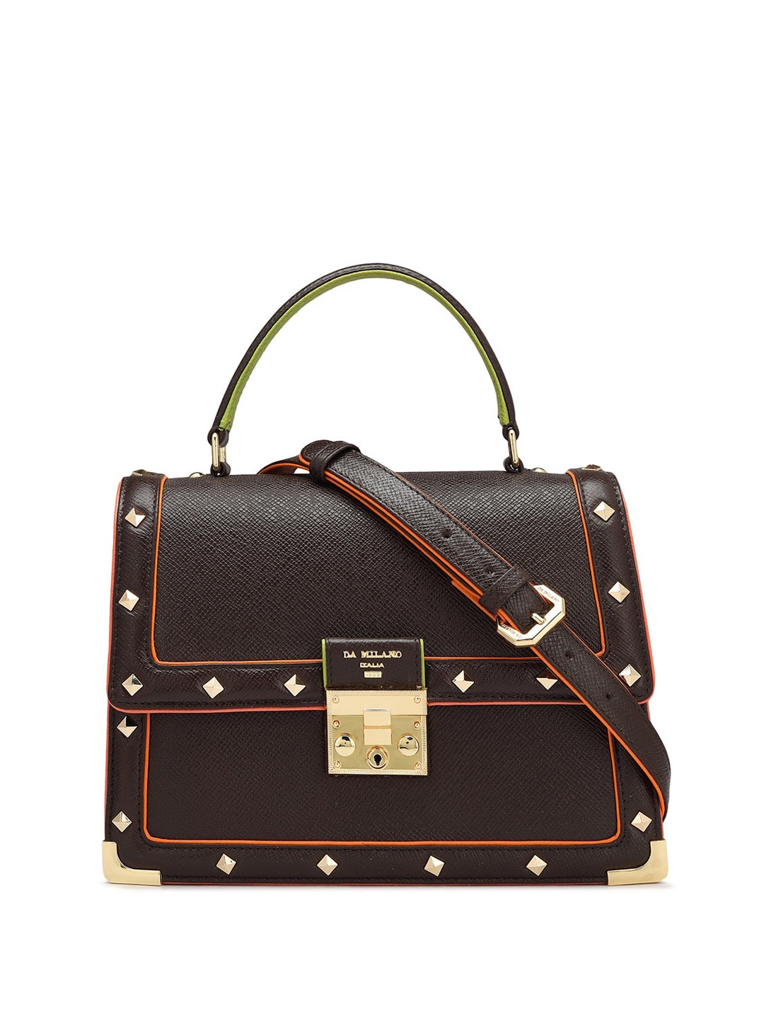 

Da Milano Leather Embellished Structured Satchel, Brown