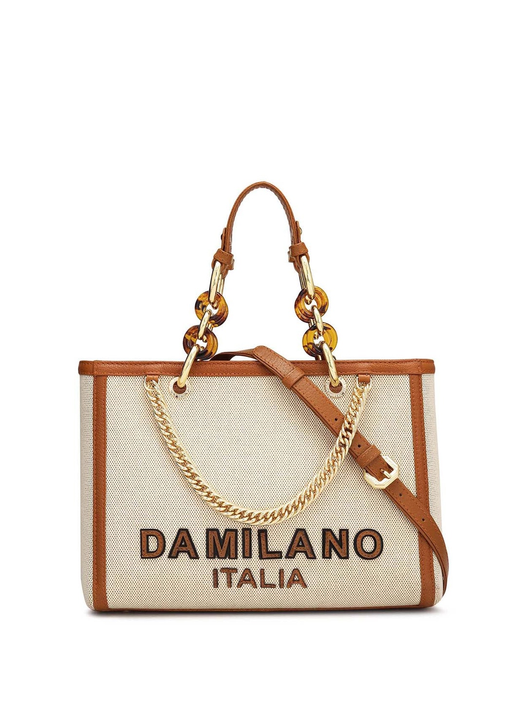 

Da Milano Typography Printed Leather Shopper Handheld Bag, Beige