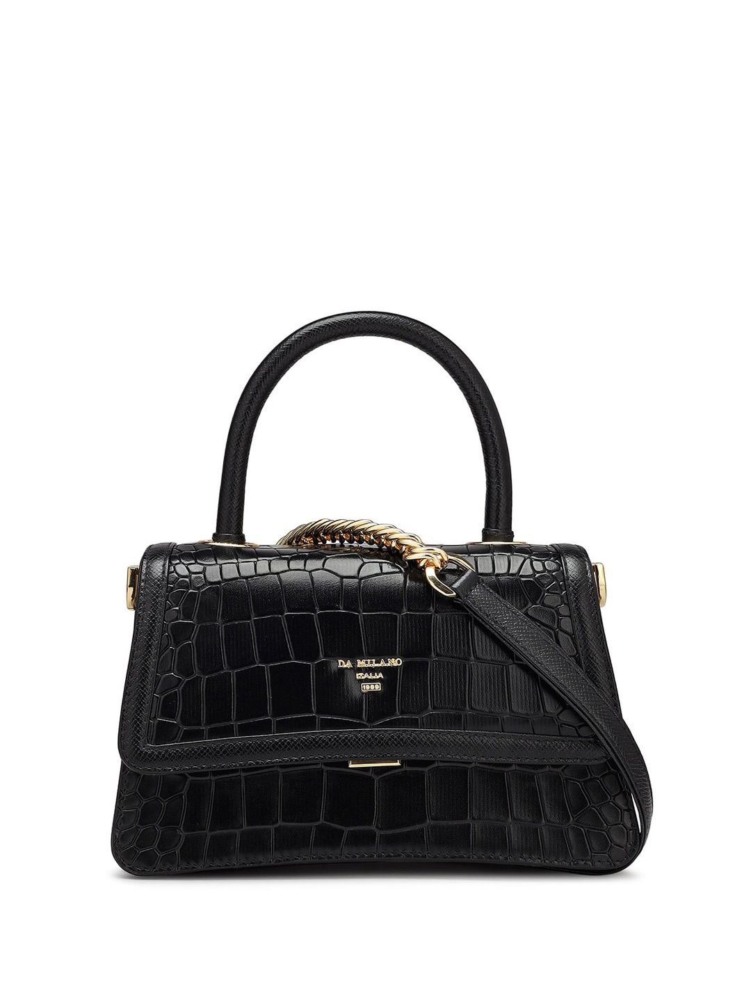 

Da Milano Animal Textured Structured Leather Handheld Bag, Black