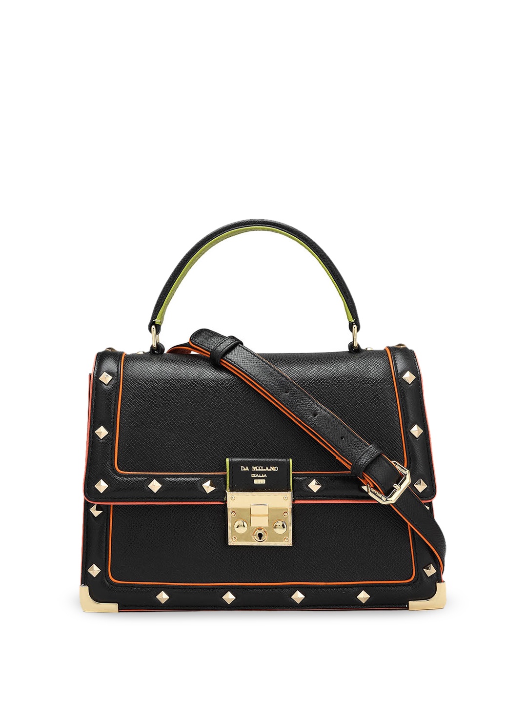 

Da Milano Leather Zip Detail Structured Satchel, Black