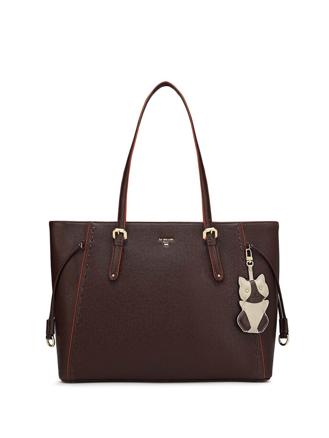 

Da Milano Textured Zip Detail Leather Structured Shoulder Bag, Brown