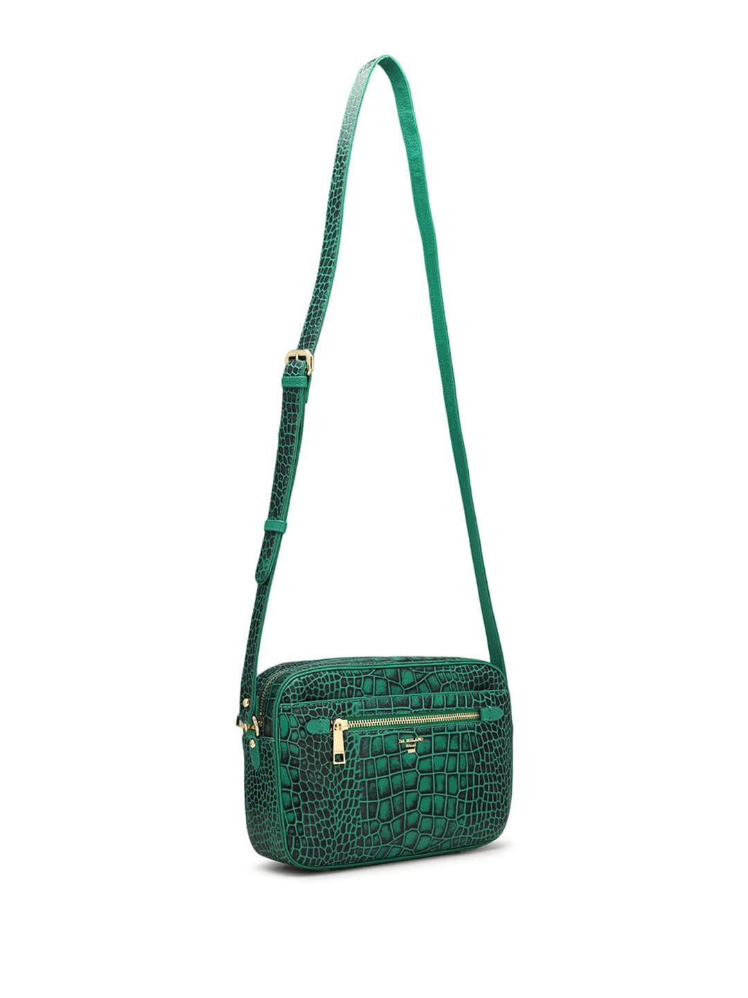 

Da Milano Animal Textured Leather Structured Sling Bag, Green