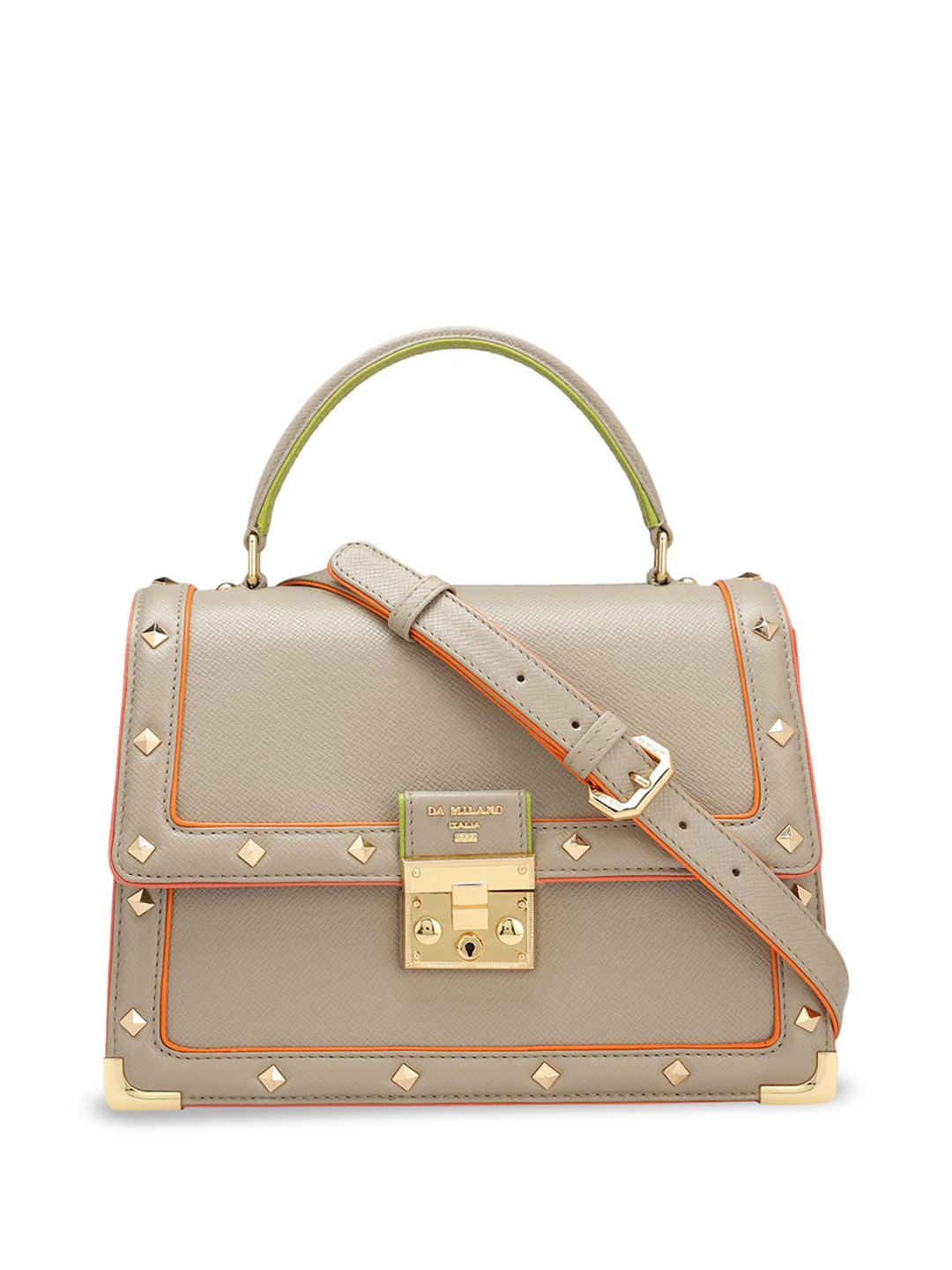 

Da Milano Leather Embellished Structured Satchel, White