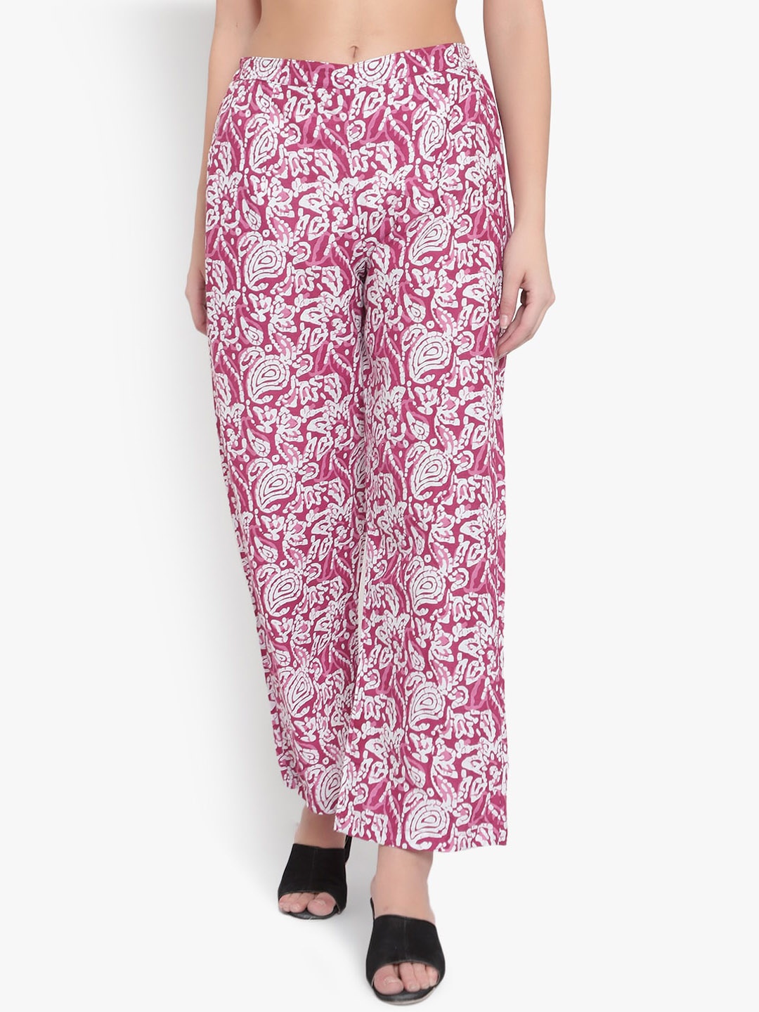 

Indietoga Women Floral Block Printed Comfort Easy Wash Trousers, Pink