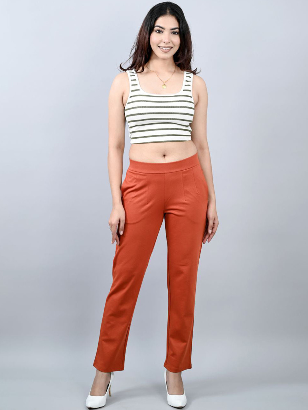

Mlada Straight Fit Mid-High Waist Cigarette Pencil Pant, Rust