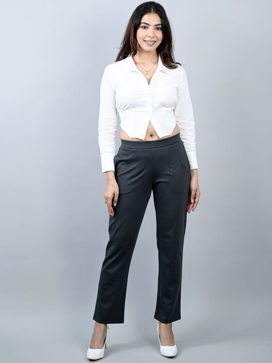 

Mlada Straight Fit Mid-High Waist Cigarette Pencil Pant, Charcoal