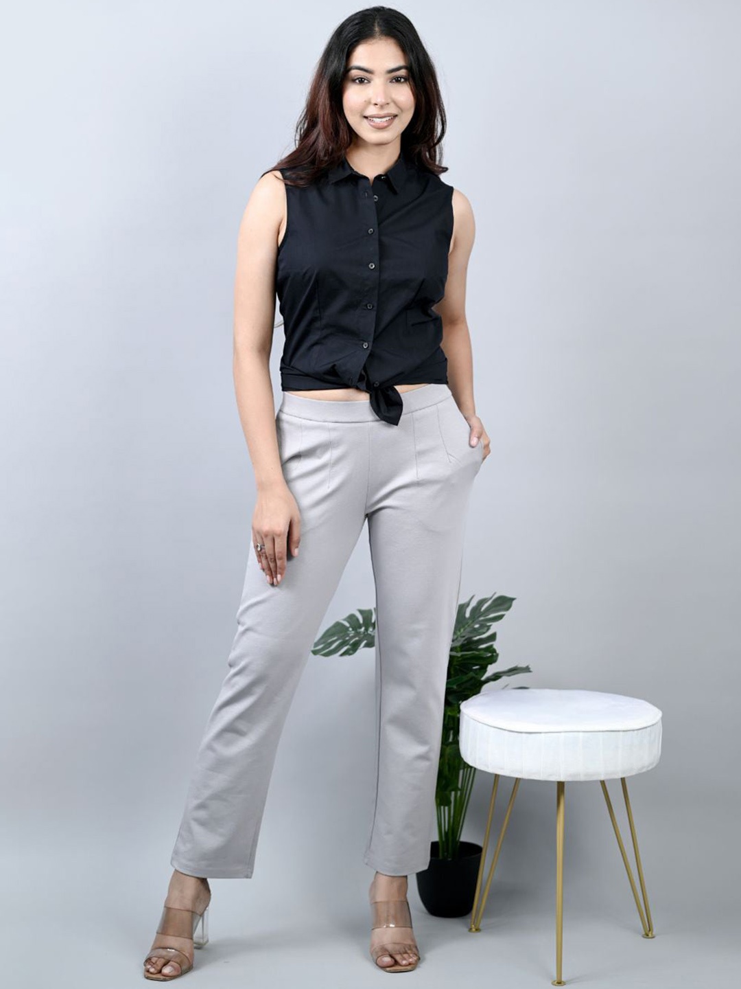 

Mlada Straight Fit Mid-High Waist Cigarette Pencil Pant, Grey