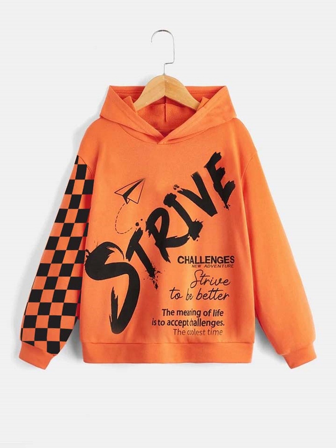 

BAESD Boys Printed Full Sleeve Hooded T-shirt, Orange
