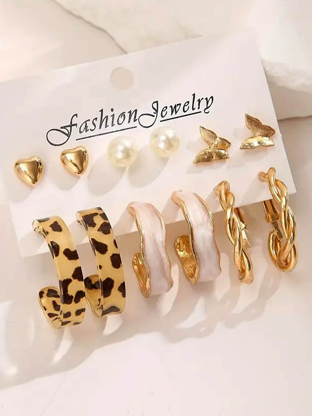 

Bohey by KARATCART Gold Plated Set Of 6 Contemporary Studs & Hoop Earrings