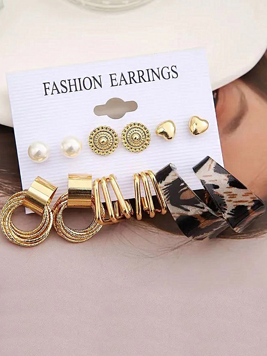 

Bohey by KARATCART Set Of 6 Gold-Plated Contemporary Studs & Hoop Earrings