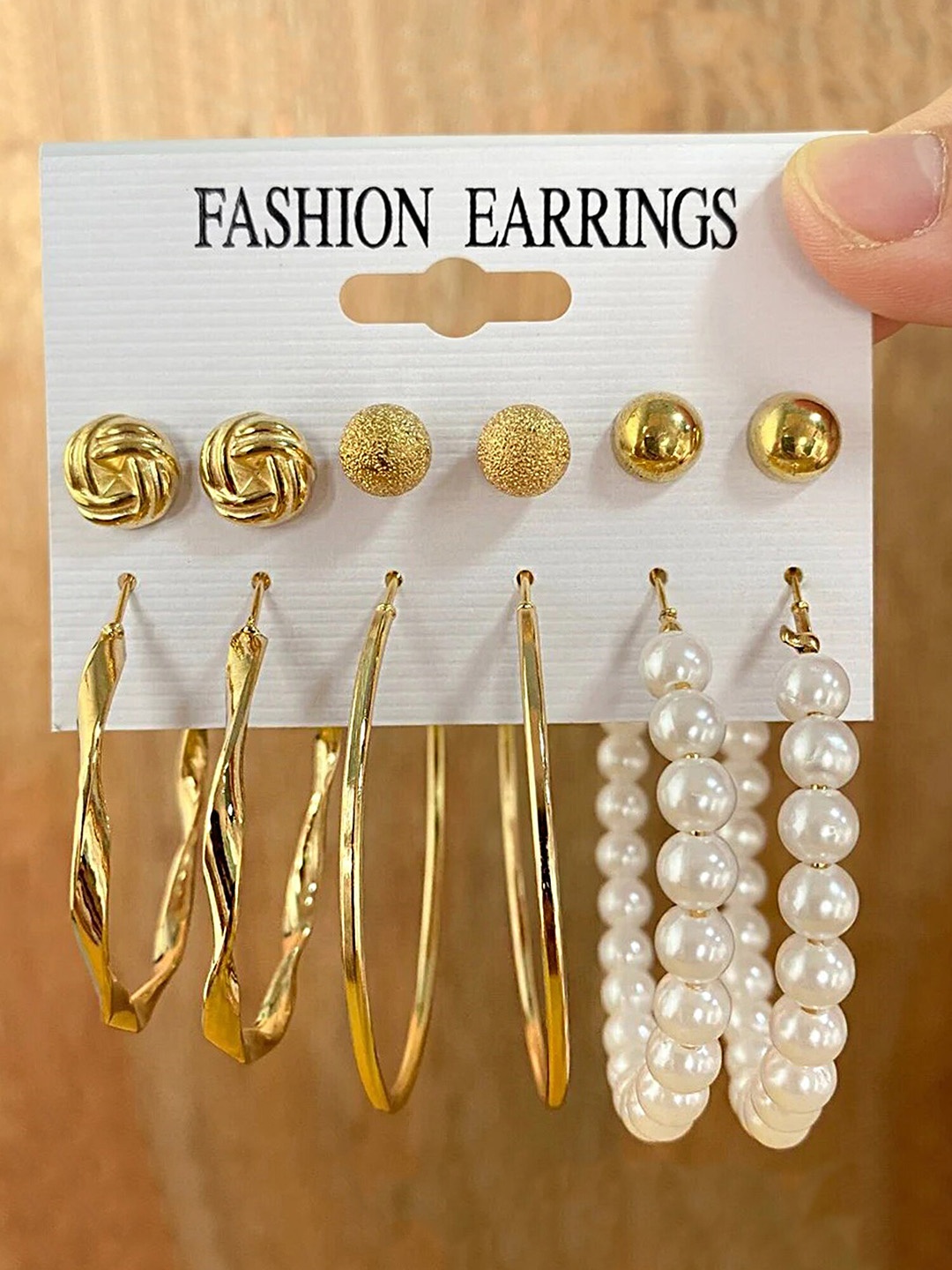 

Bohey by KARATCART Gold Plated Set Of 6 Contemporary Studs & Hoop Earrings