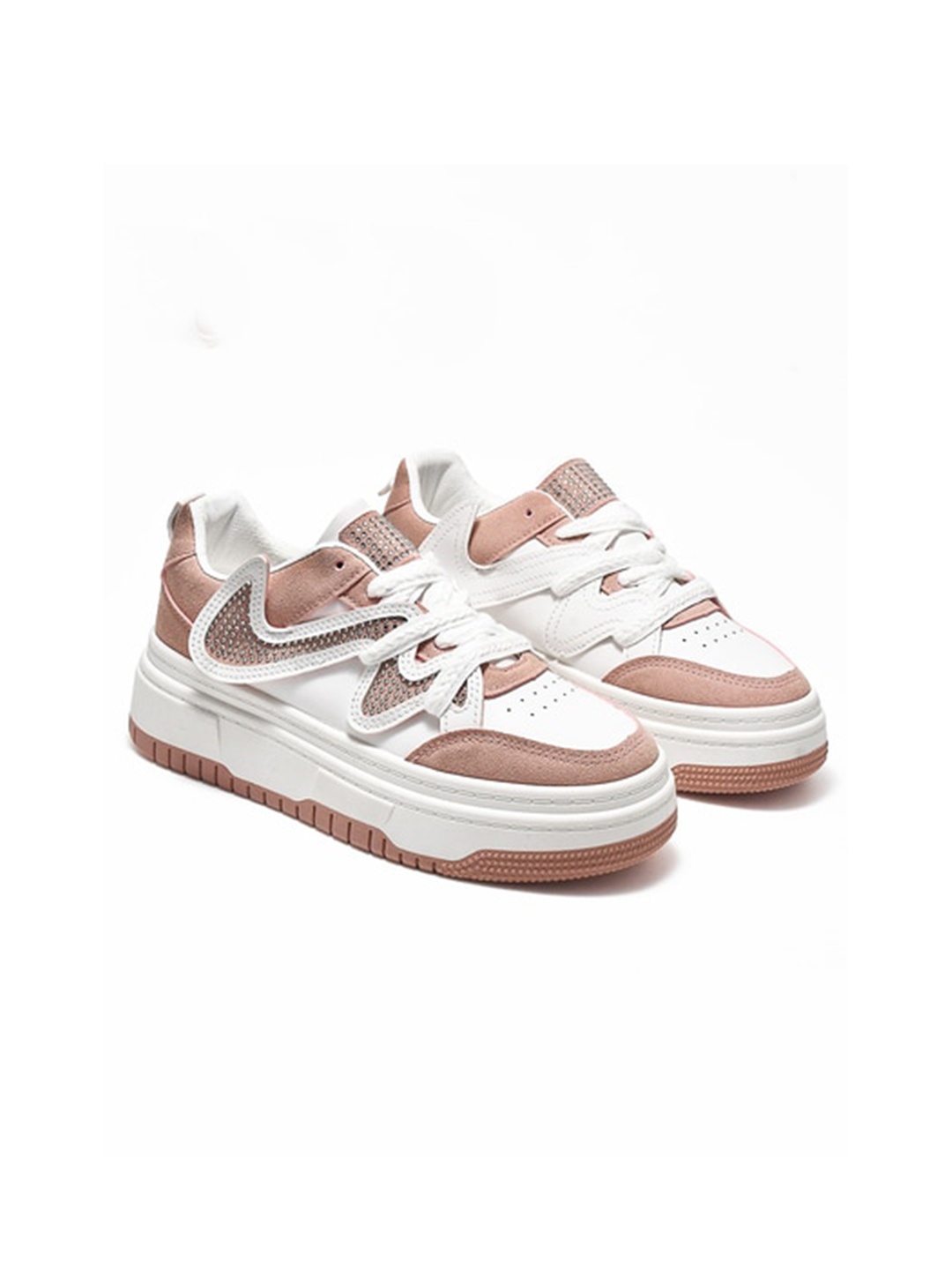 

THE WHITE POLE Women Colourblocked Lightweight Contrast Sole Comfort Insole Sneakers, Pink