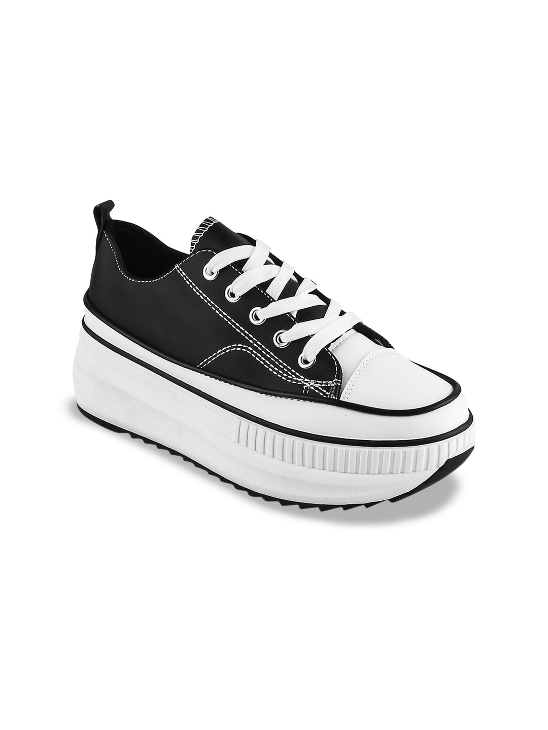 

THE WHITE POLE Women Lightweight Comfort Insole Contrast Sole Lace-Up Sneakers, Black