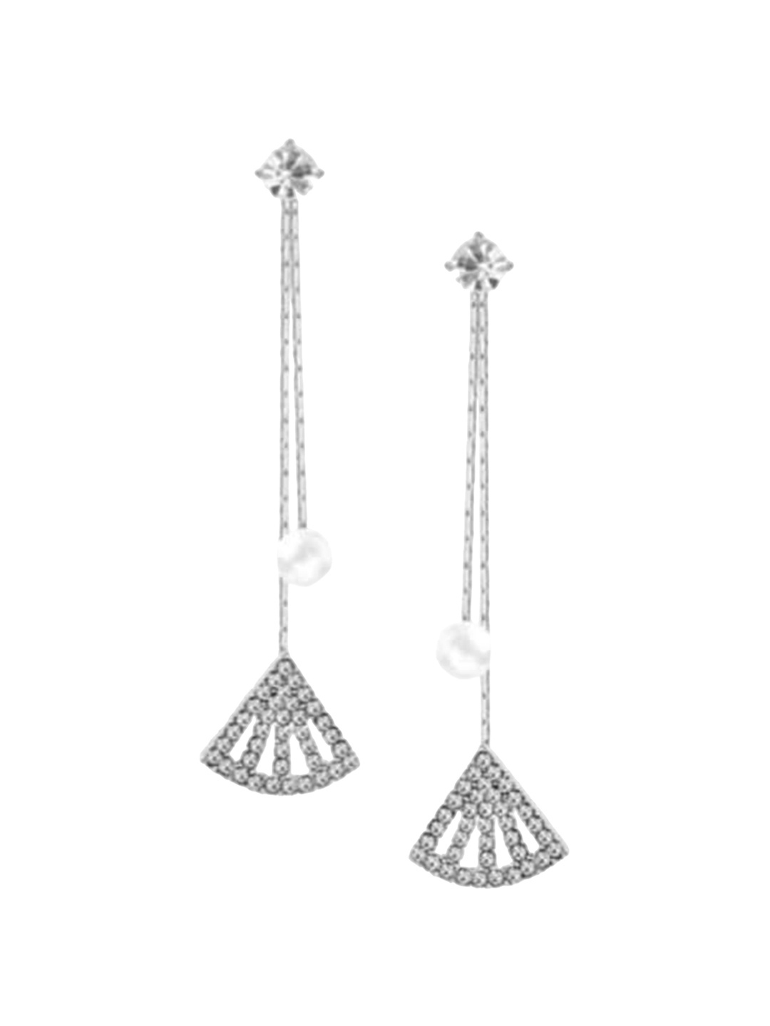 

VIEN Silver-Plated Contemporary Cubic Zirconia Studded Tasselled Drop Earrings