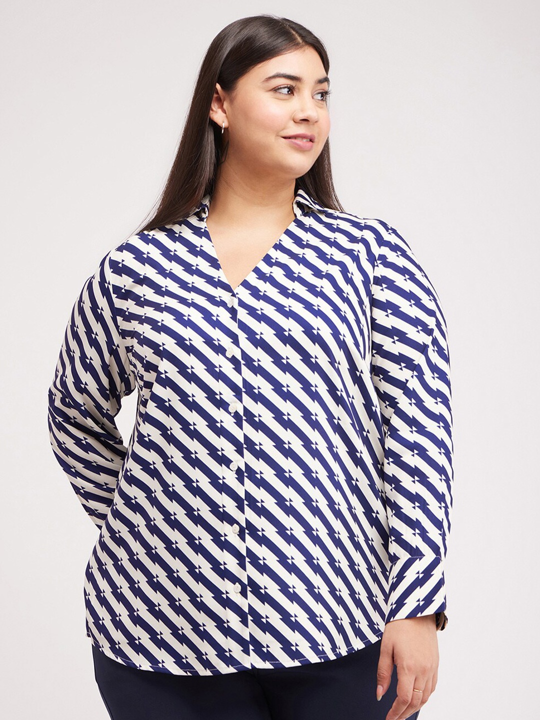 

FableStreet X Plus Size Vertical Striped Formal Shirt, White