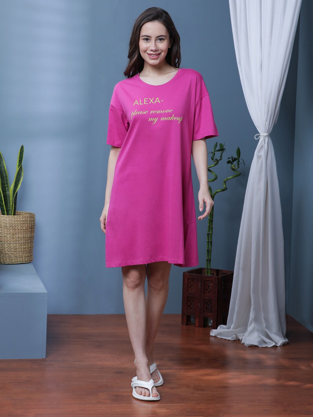 

Slumber Jill Printed Pure Cotton T-shirt Nightdress, Rose