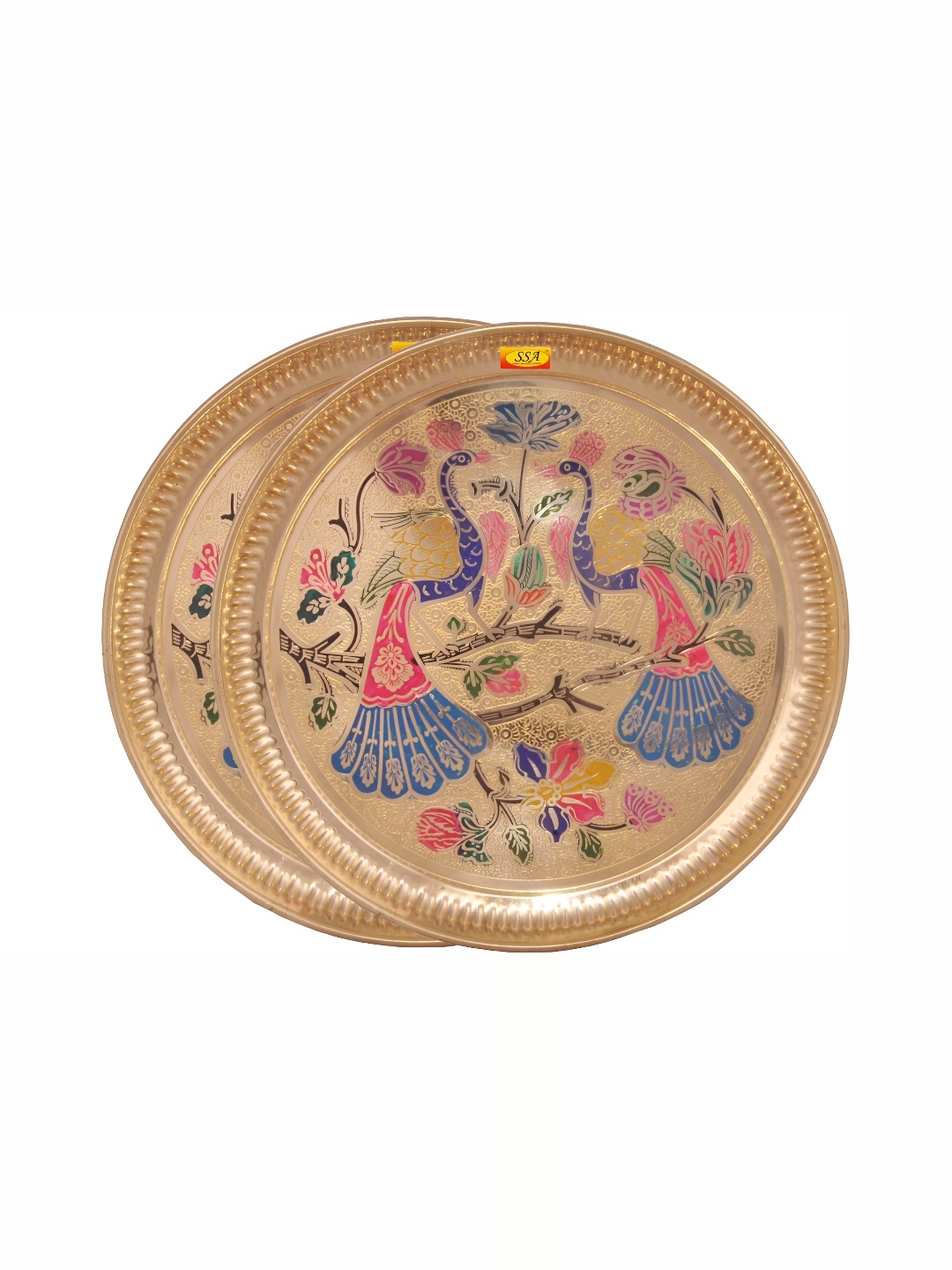 

Shivshakti Arts Ethnic Motifs Gold Toned & Blue 2 Pieces Brass Glossy Plates