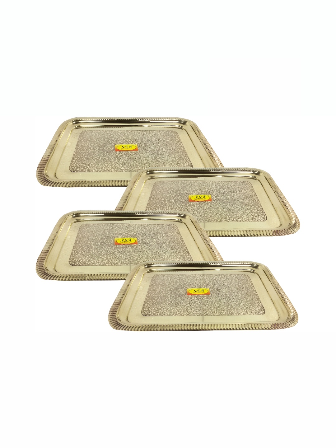 

Shivshakti Arts Yellow 4Pcs Brass Dishwasher Safe Serving Trays