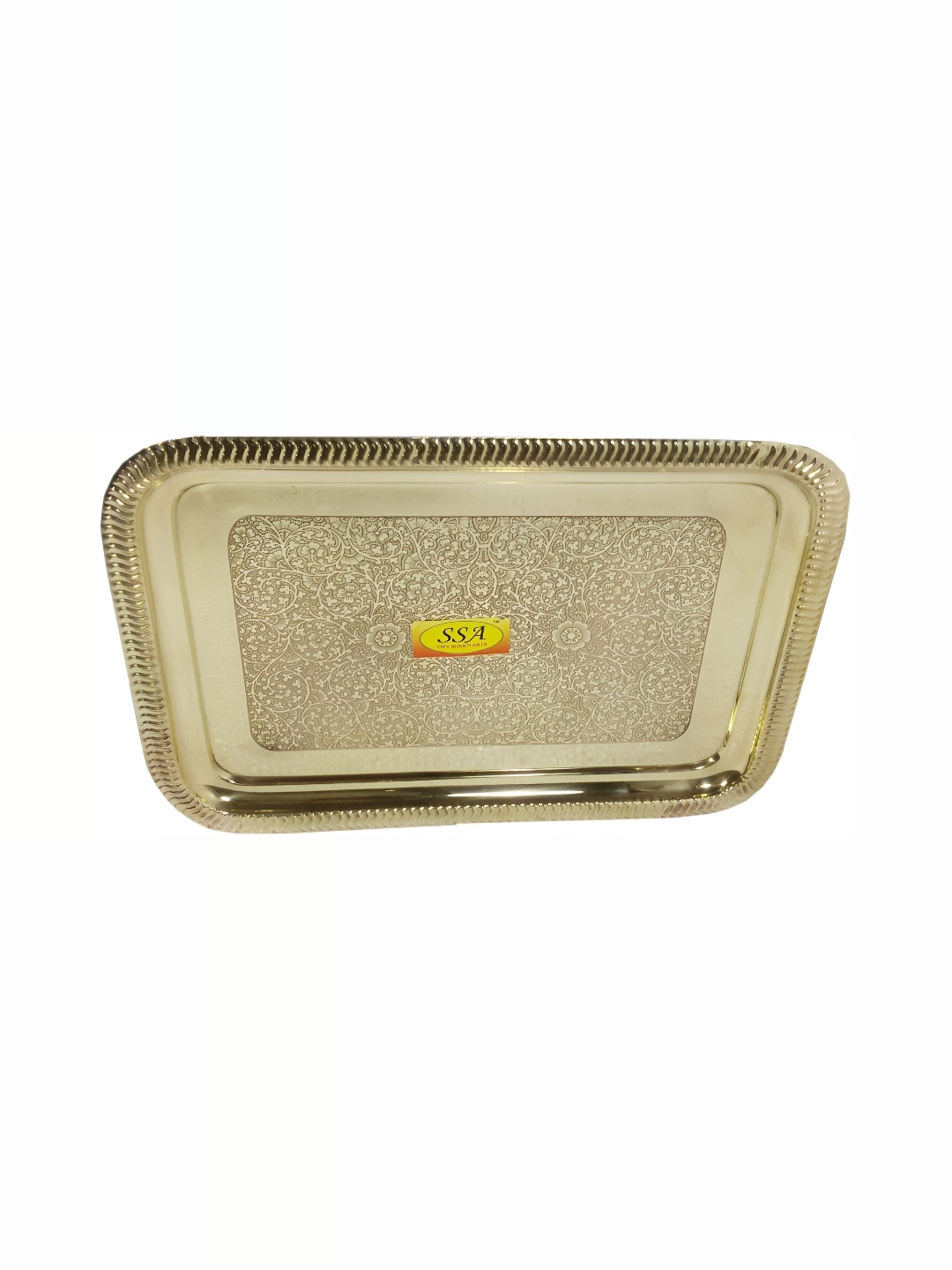 

Shivshakti Arts Yellow 2 Pieces Pure Embossed Designed Brass Tray