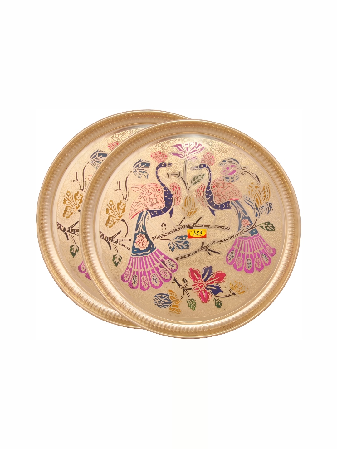 

Shivshakti Arts Gold Toned & Pink 2 Pieces Floral Printed Plates