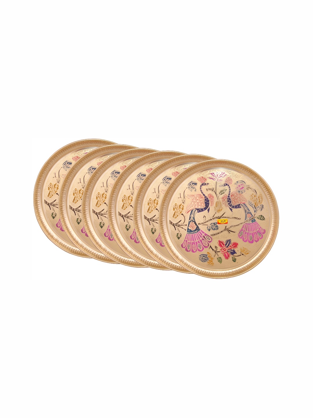 

Shivshakti Arts Gold Toned & Pink 6 Pieces Printed Brass Matte Finish Plates
