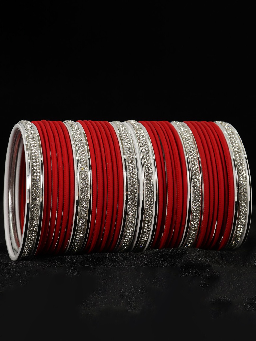 

LAVAZZA Set Of 42 American Diamond Studded Bangles, Red