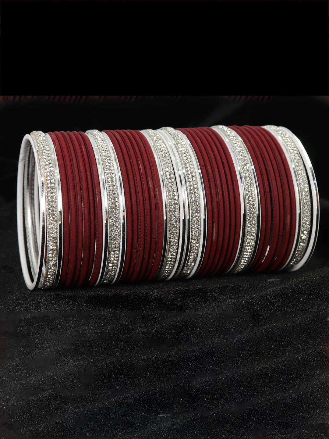 

LAVAZZA Set Of 42 American Diamond-Studded Bangles, Maroon