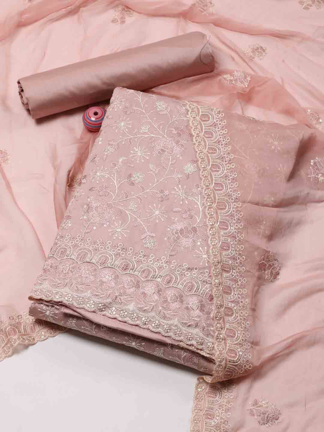 

Meena Bazaar Floral Embroidered Sequinned Unstitched Dress Material, Pink