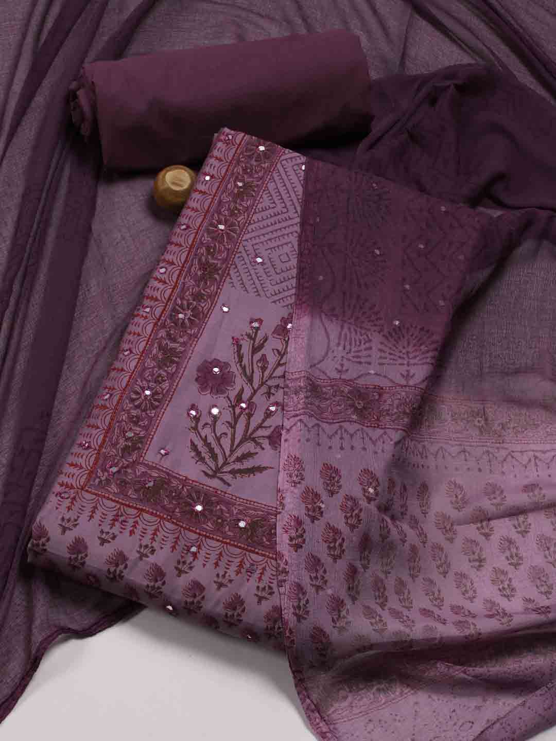 

Meena Bazaar Printed Unstitched Dress Material, Mauve