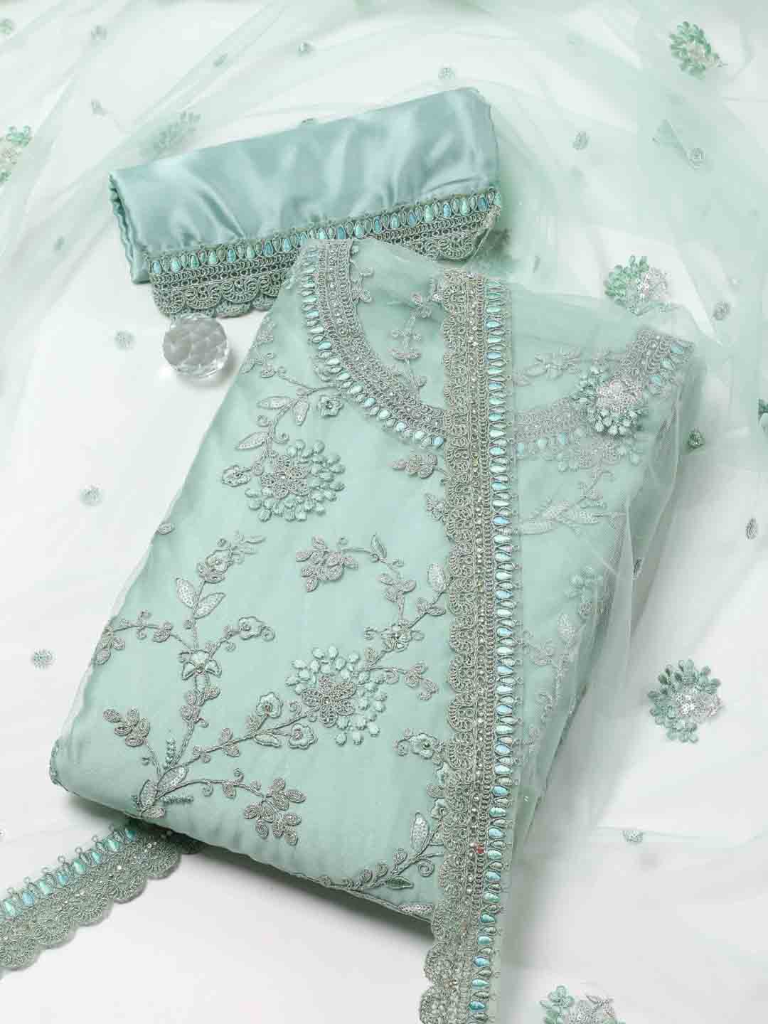 

Meena Bazaar Embroidered Unstitched Dress Material, Sea green