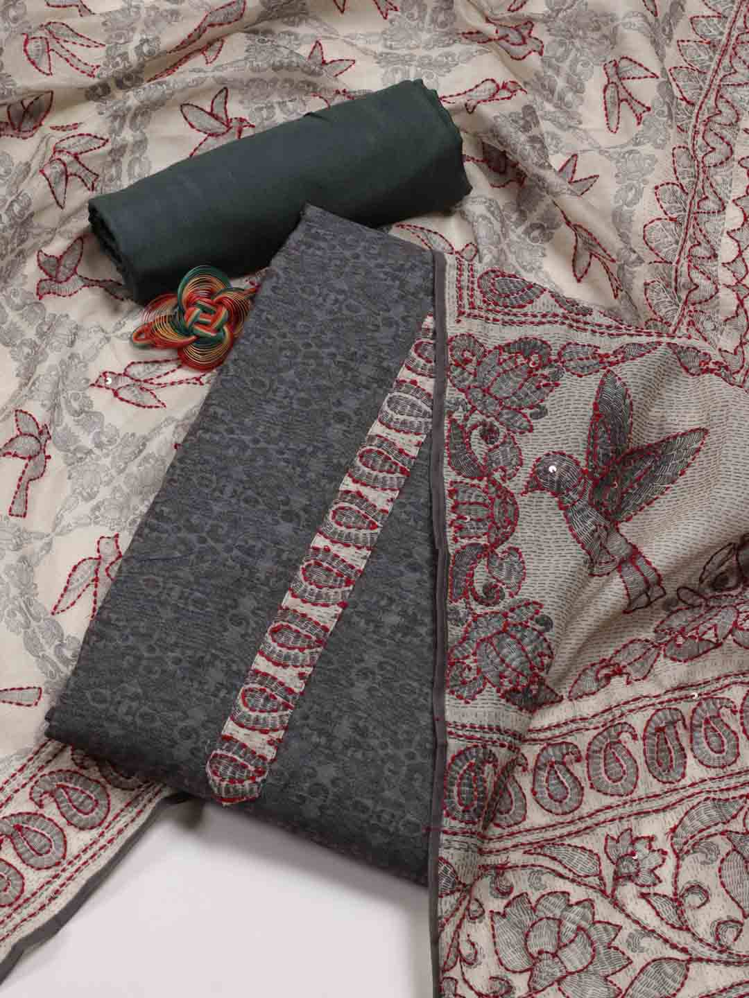 

Meena Bazaar Printed Chanderi Unstitched Dress Material, Grey