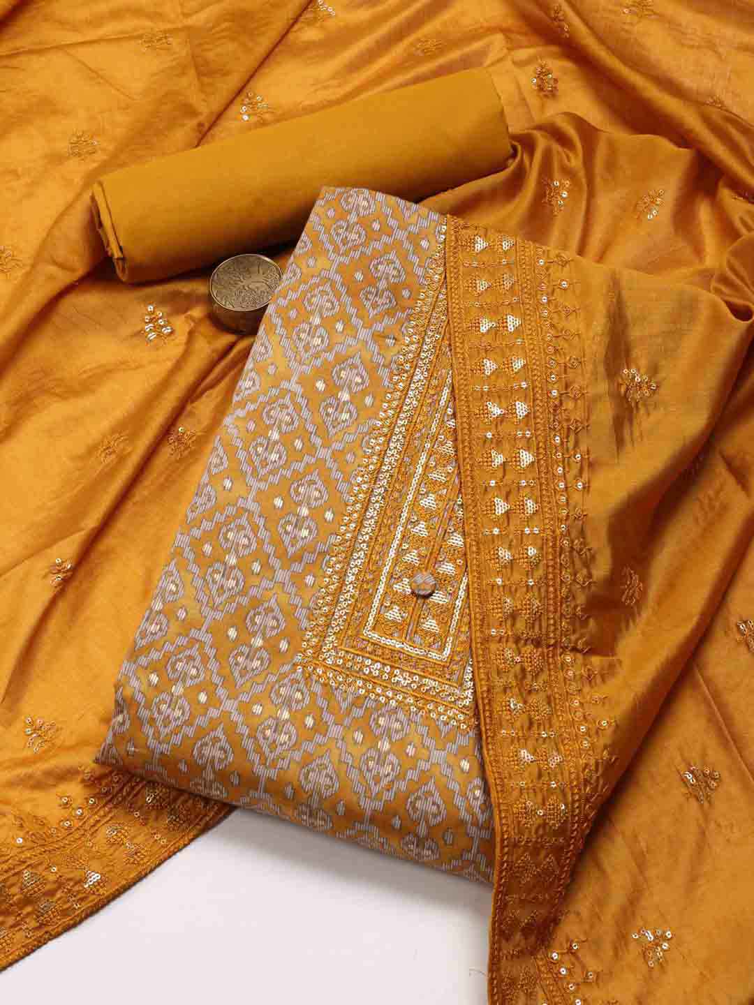 

Meena Bazaar Woven Design Unstitched Dress Material, Mustard