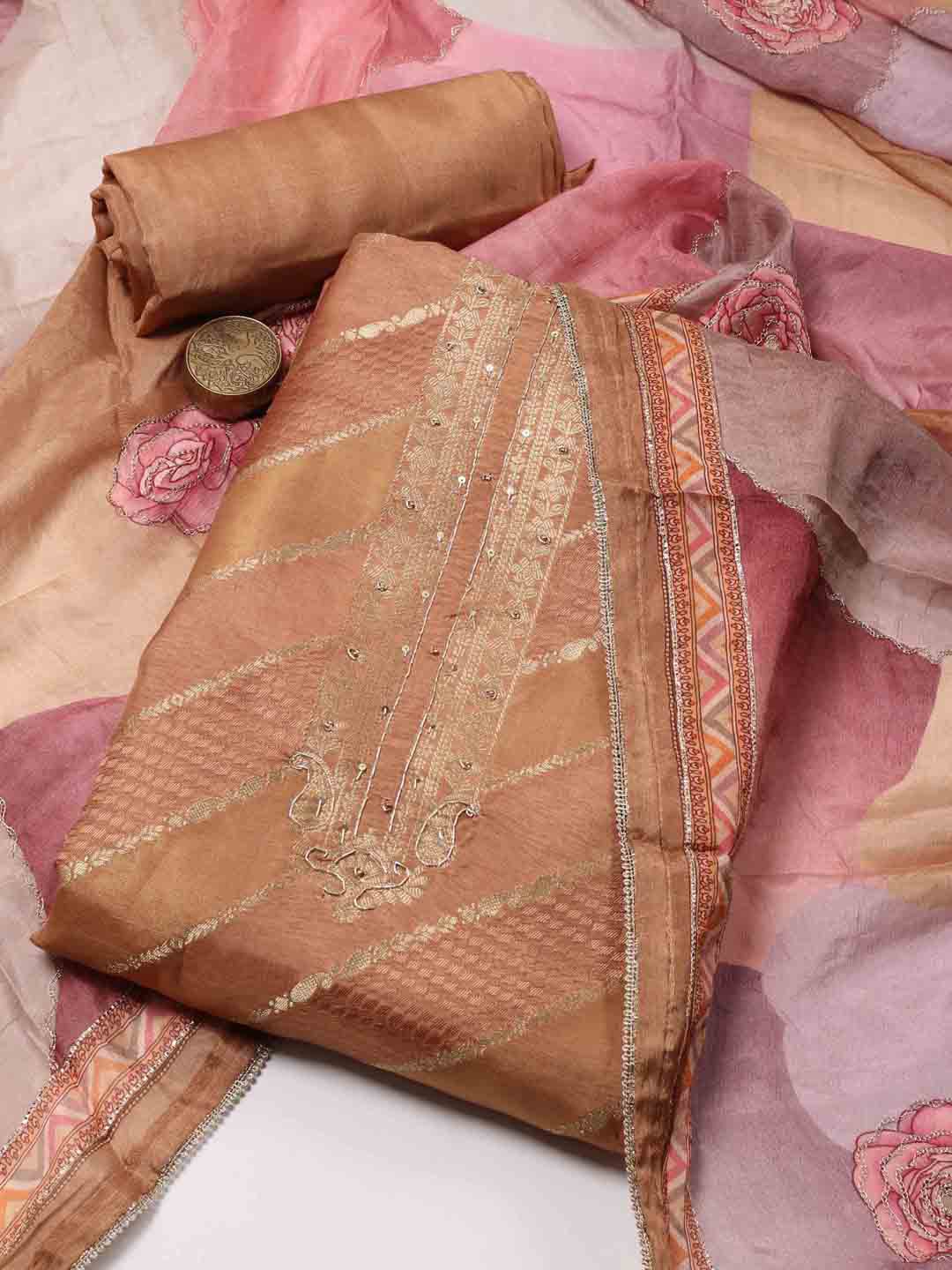 

Meena Bazaar Art Silk Unstitched Dress Material, Peach