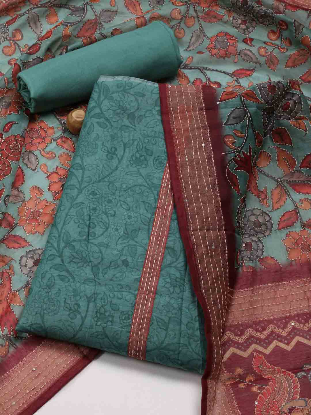 

Meena Bazaar Printed Chanderi Unstitched Dress Material, Sea green