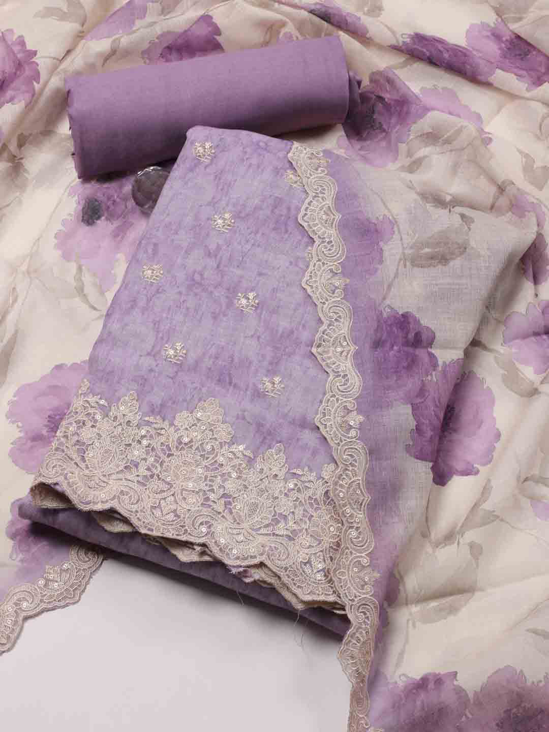 

Meena Bazaar Printed Linen Unstitched Dress Material, Lavender