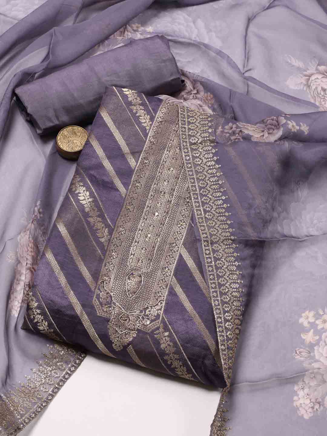 

Meena Bazaar Art Silk Unstitched Dress Material, Lavender