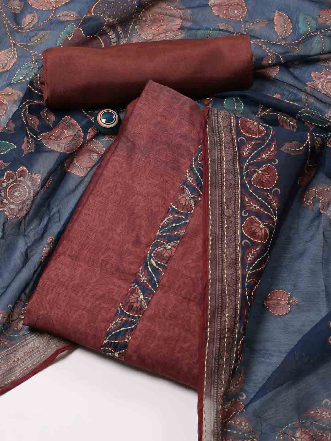

Meena Bazaar Printed Chanderi Unstitched Dress Material, Maroon