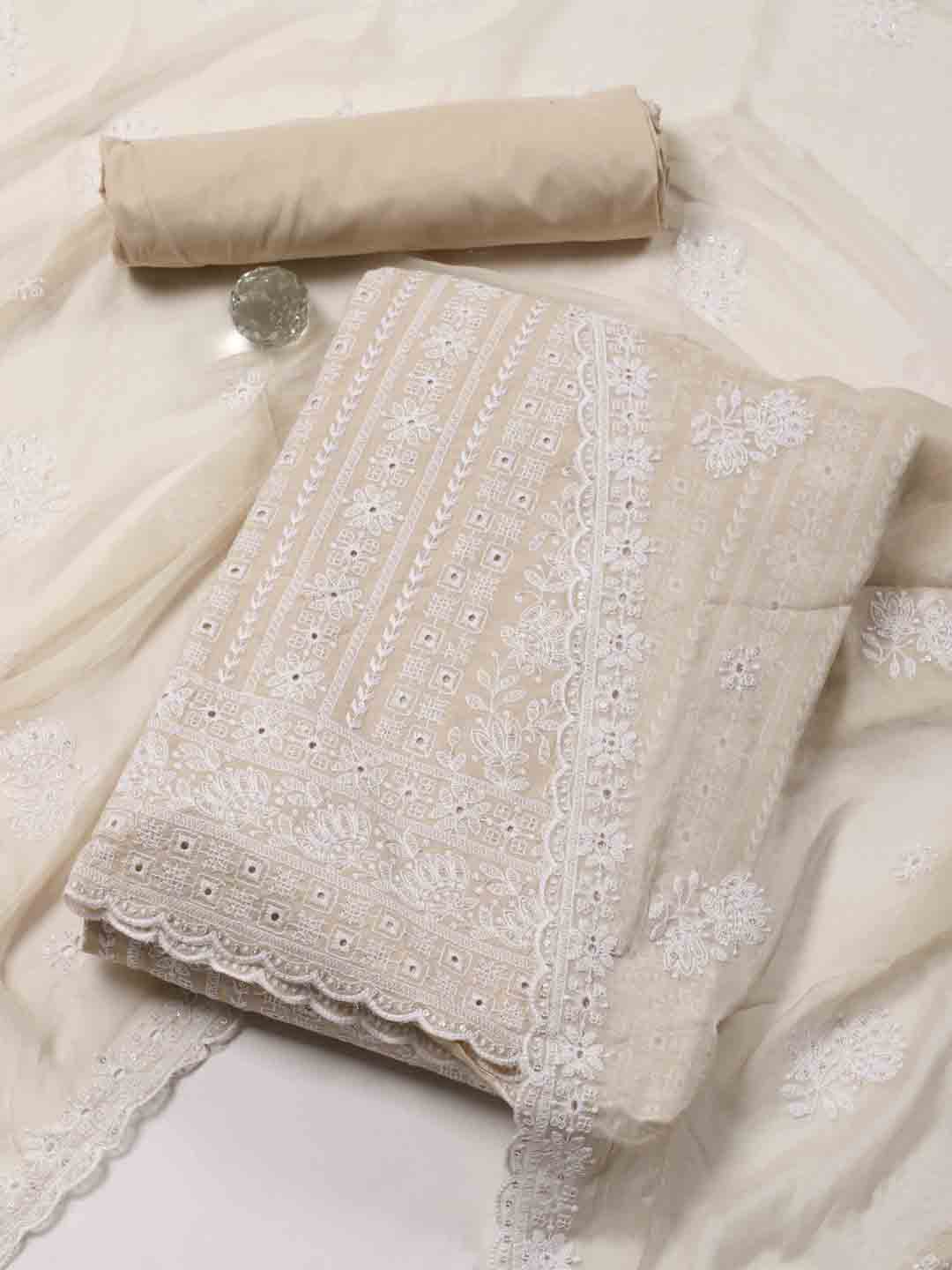 

Meena Bazaar Embroidered Unstitched Dress Material, Beige