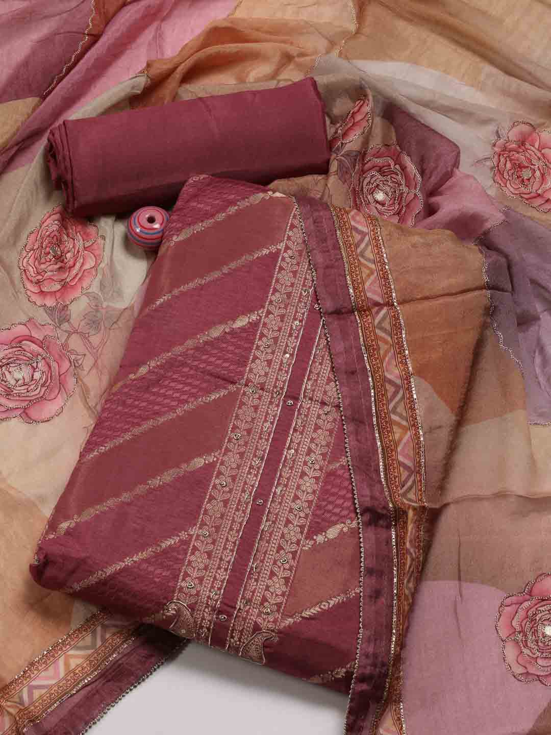 

Meena Bazaar Art Silk Unstitched Dress Material, Pink