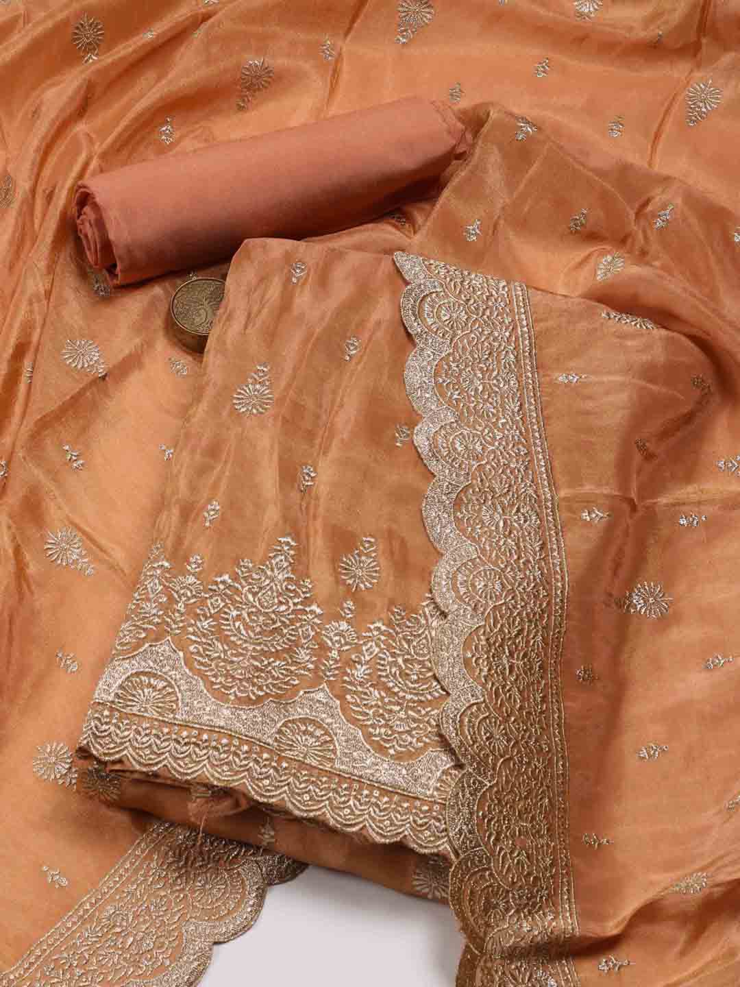 

Meena Bazaar Embroidered Organza Unstitched Dress Material, Peach