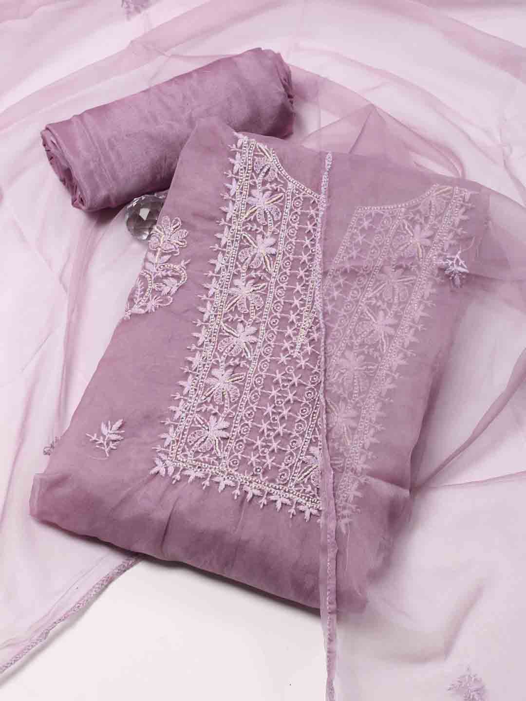 

Meena Bazaar Embroidered Organza Unstitched Dress Material, Lavender