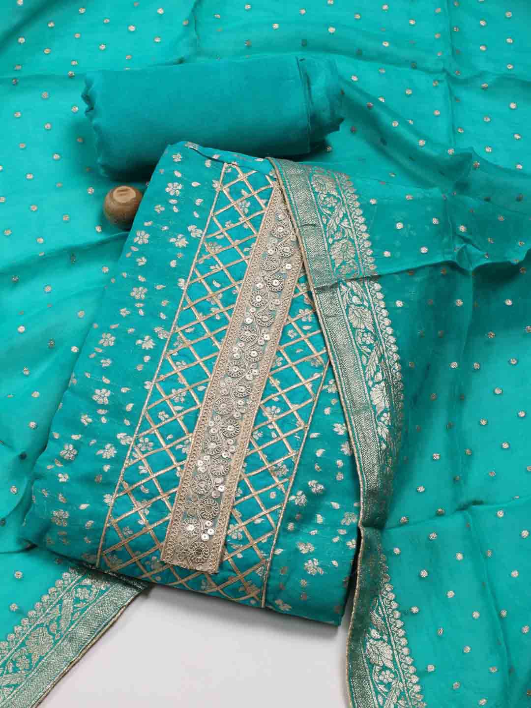 

Meena Bazaar Woven Design Chanderi Unstitched Dress Material, Blue